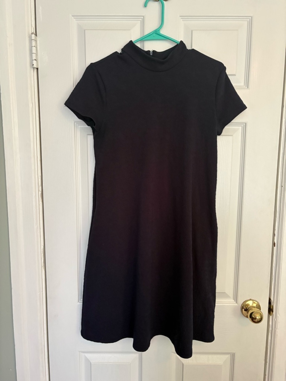 Classic Black Short-Sleeve Mock Neck Dress